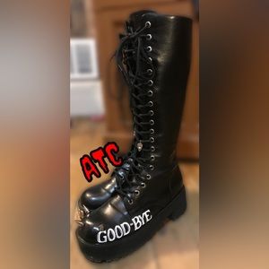 Hand painted Ouija Vintage Knee High Combat Boots